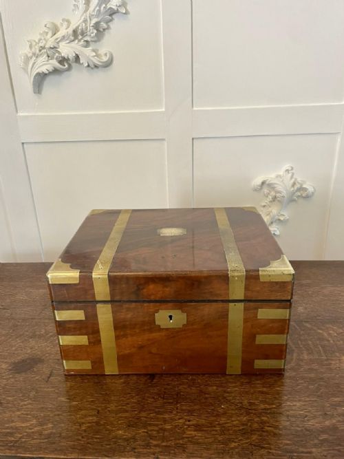 Antique Victorian Quality Burr Walnut Brass Bound Writing Box