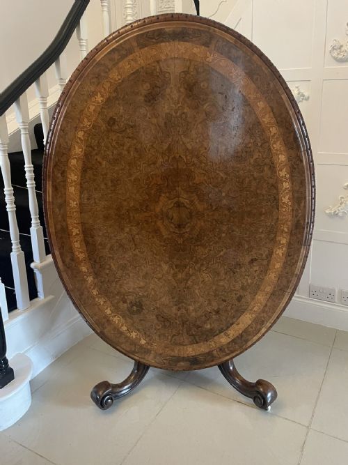Fine Quality Antique Early Victorian 19th Century Burr Walnut Inlaid Centre/dining Table
