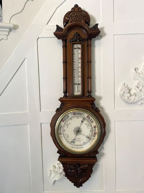 Antique Victorian Quality Carved Oak Banjo Barometer