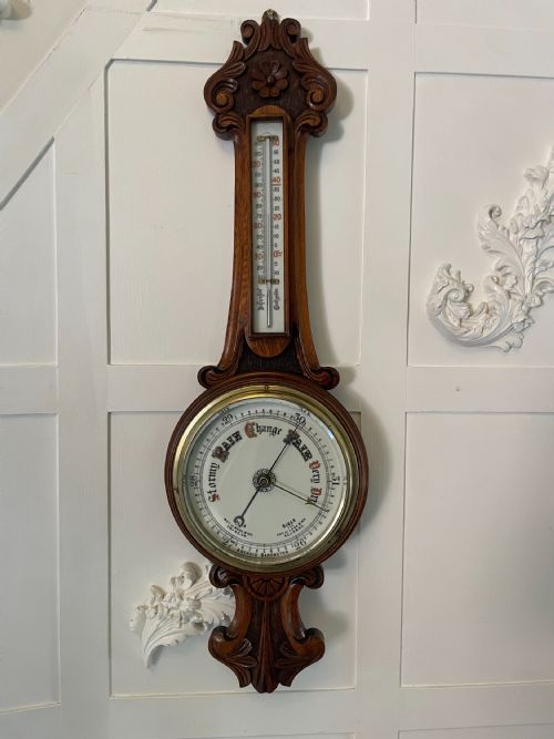 Antique Victorian Quality Carved Walnut Banjo Barometer