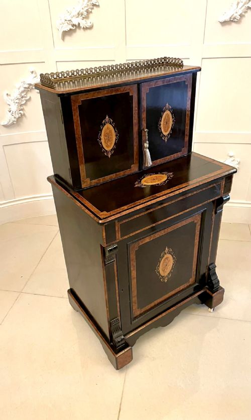 Unusual Antique Victorian Quality Ebonised and Burr Walnut Inlaid Writing Desk