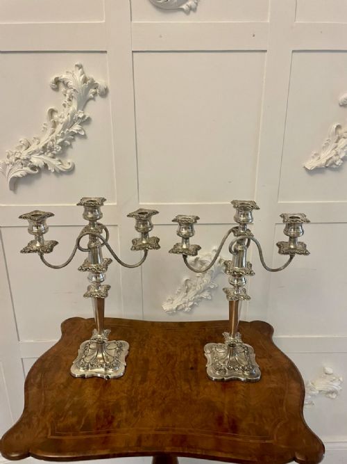 Pair of Antique Edwardian Quality Silver Plated Candelabras