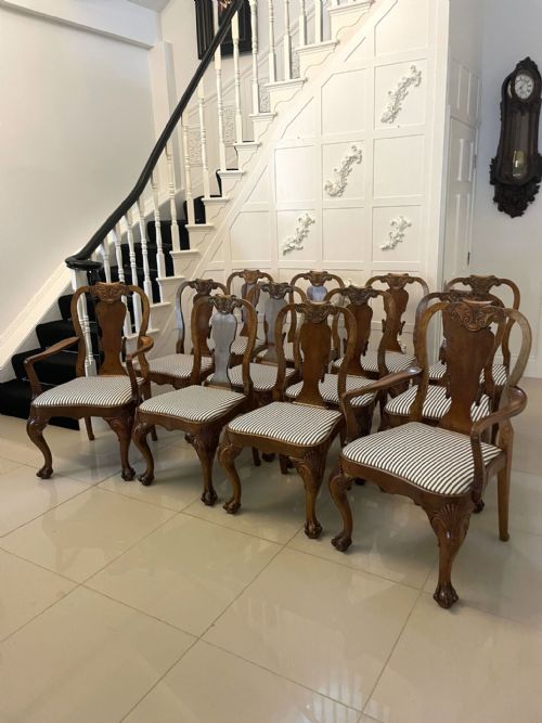OUTSTANDING QUALITY SET OF 12 ANTIQUE VICTORIAN BURR WALNUT DINING CHAIRS - ADDITIONAL PHOTO 20