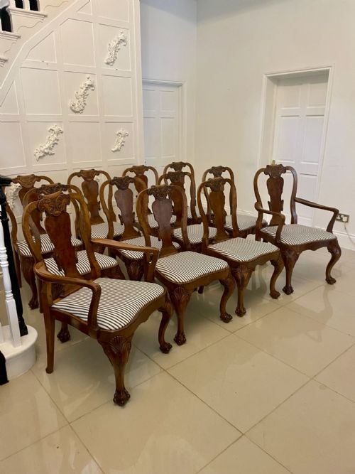 OUTSTANDING QUALITY SET OF 12 ANTIQUE VICTORIAN BURR WALNUT DINING CHAIRS - ADDITIONAL PHOTO 25