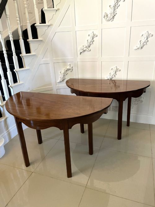 Outstanding Quality Pair of Antique George III Mahogany Demi Lune Shaped Console Tables