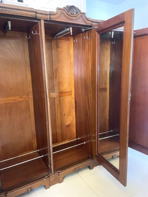 fig 1. Outstanding Quality Antique Carved Burr Walnut 3 Door Wardrobe