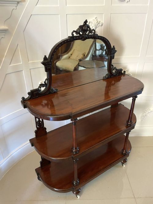 Quality Antique Victorian Mahogany Carved Mirror Back Whatnot