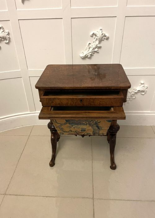 ANTIQUE VICTORIAN QUALITY BURR WALNUT FREESTANDING SEWINGLAMP TABLE - ADDITIONAL PHOTO 2