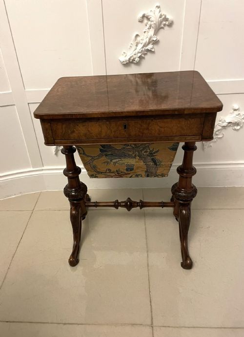 ANTIQUE VICTORIAN QUALITY BURR WALNUT FREESTANDING SEWINGLAMP TABLE - ADDITIONAL PHOTO 3
