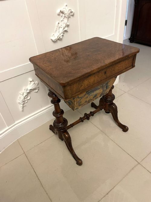 ANTIQUE VICTORIAN QUALITY BURR WALNUT FREESTANDING SEWINGLAMP TABLE - ADDITIONAL PHOTO 5