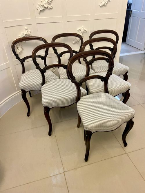 Antique Victorian Quality Set of 6 Carved Rosewood Dining Chairs