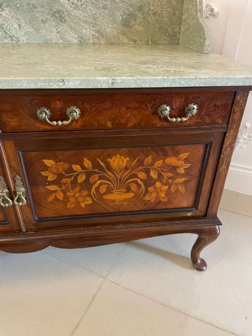 fig 2. Outstanding Quality Antique Victorian Figured Walnut Floral Marquetry Inlaid Marble Top Washstand/Cabinet