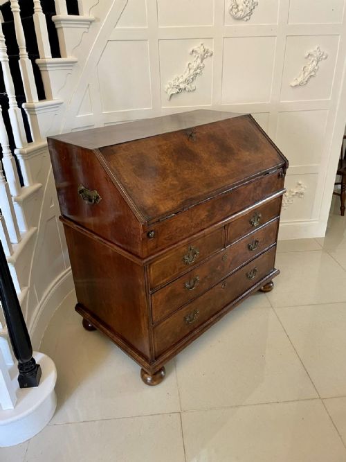 Large Antique William and Mary Burr Walnut Herringbone Inlaid Two Part Bureau