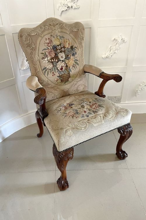 Outstanding Quality Antique Carved Mahogany Library Chair