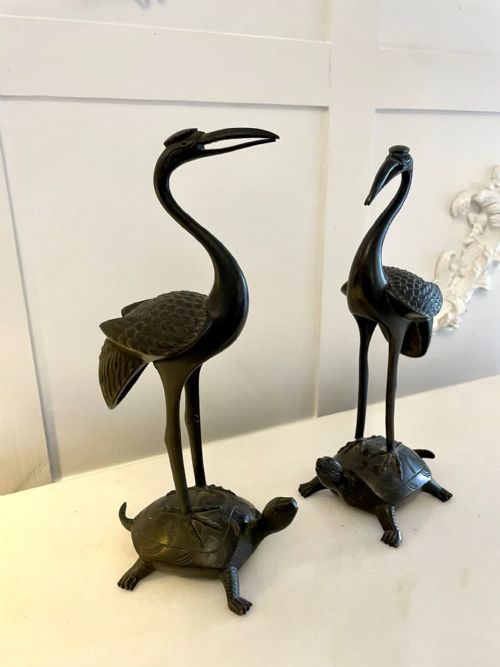 Quality Pair of Antique Victorian Bronze Storks/cranes
