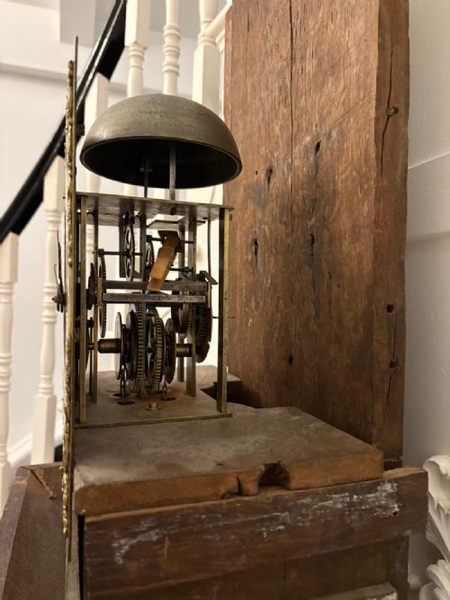 OUTSTANDING QUALITY ANTIQUE GEORGE III OAK AND BURR OAK BRASS FACE LONGCASE CLOCK - ADDITIONAL PHOTO 2