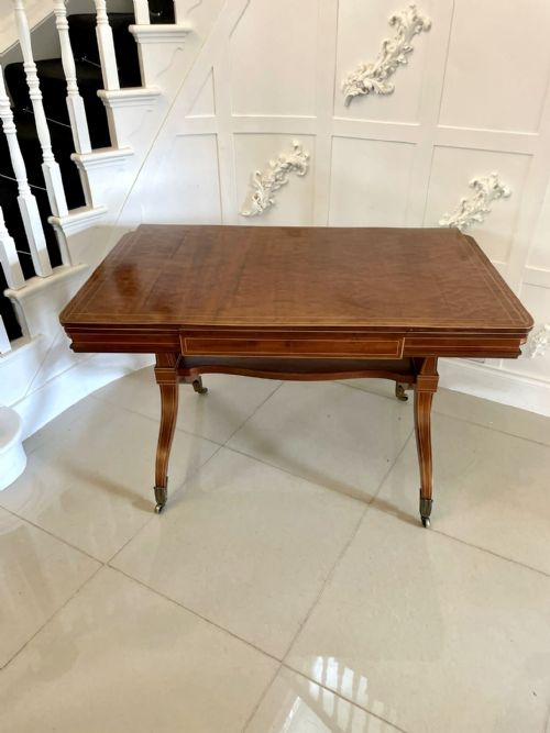 UNUSUAL ANTIQUE REGENCY QUALITY MAHOGANY AND SATINWOOD INLAID FREESTANDING SOFADINING TABLE - ADDITIONAL PHOTO 6