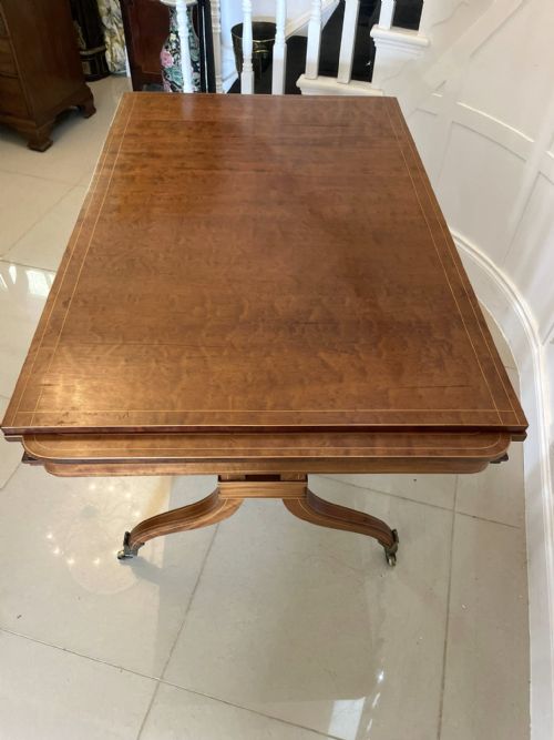 UNUSUAL ANTIQUE REGENCY QUALITY MAHOGANY AND SATINWOOD INLAID FREESTANDING SOFADINING TABLE - ADDITIONAL PHOTO 9