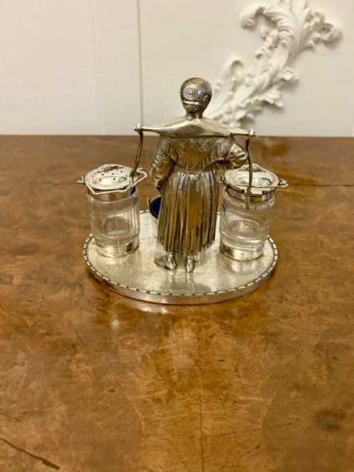 UNUSUAL ANTIQUE EDWARDIAN QUALITY SILVER PLATED CRUET SET - ADDITIONAL PHOTO 1