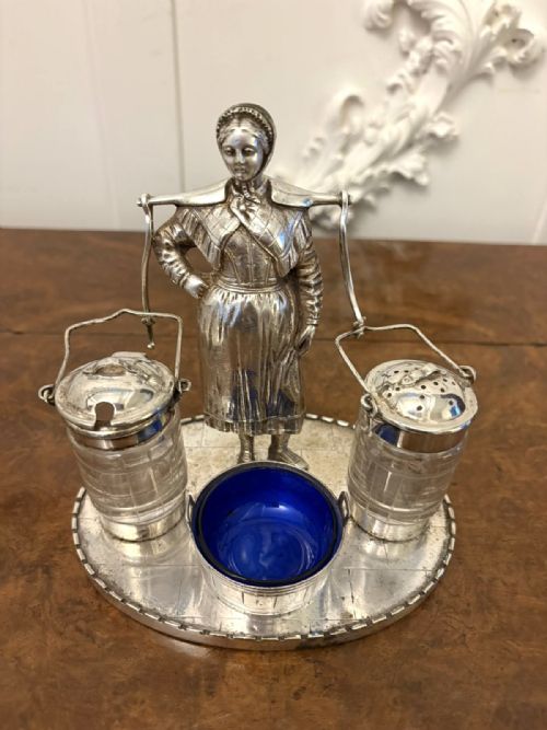 UNUSUAL ANTIQUE EDWARDIAN QUALITY SILVER PLATED CRUET SET - ADDITIONAL PHOTO 2
