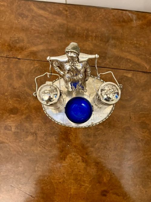 UNUSUAL ANTIQUE EDWARDIAN QUALITY SILVER PLATED CRUET SET - ADDITIONAL PHOTO 3