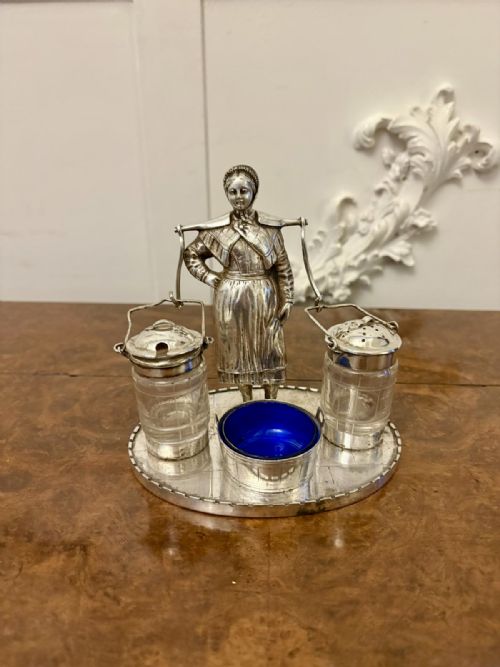 UNUSUAL ANTIQUE EDWARDIAN QUALITY SILVER PLATED CRUET SET - ADDITIONAL PHOTO 4