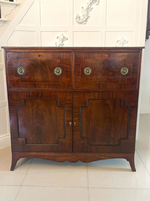 Unusual Antique George III Quality Figured Mahogany Double Secretaire Desk