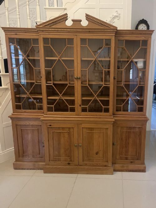 Antique Edwardian Quality Pine Breakfront Bookcase