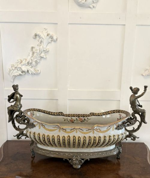 LARGE ANTIQUE QUALITY PORCELAIN AND BRASS MOUNTED CENTREPIECE