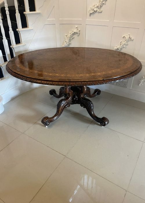 FINE QUALITY ANTIQUE EARLY VICTORIAN 19TH CENTURY BURR WALNUT INLAID CENTREDINING TABLE - ADDITIONAL PHOTO 9