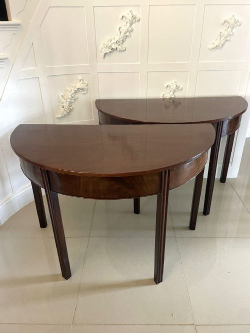 Pair of Quality Figured Mahogany Antique George III Demi Lune Console Tables