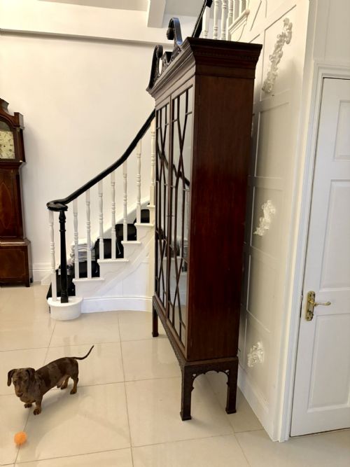OUTSTANDING QUALITY LARGE ANTIQUE VICTORIAN ASTRAL GLAZED CARVED MAHOGANY BOOKCASE - ADDITIONAL PHOTO 1