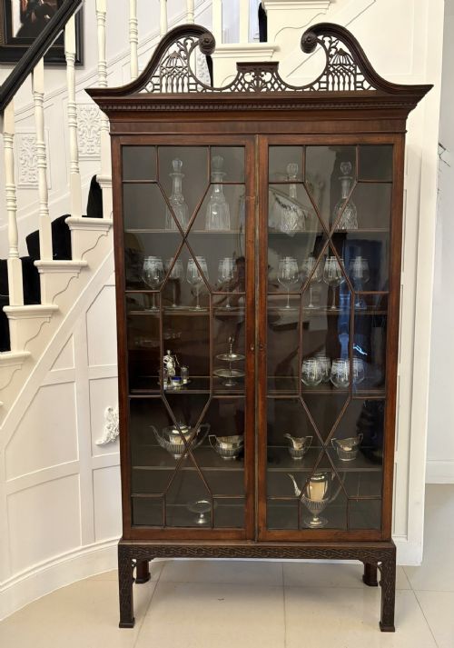 OUTSTANDING QUALITY LARGE ANTIQUE VICTORIAN ASTRAL GLAZED CARVED MAHOGANY BOOKCASE - ADDITIONAL PHOTO 7