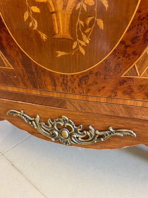 ANTIQUE VICTORIAN QUALITY FRENCH KINGWOOD AND MARQUETRY INLAID MARBLE TOP COMMODECHEST OF DRAWERS - ADDITIONAL PHOTO 9