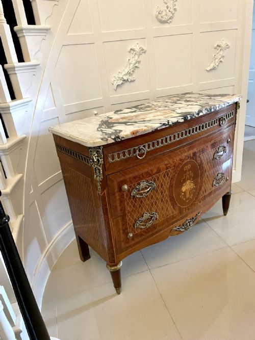 ANTIQUE VICTORIAN QUALITY FRENCH KINGWOOD AND MARQUETRY INLAID MARBLE TOP COMMODECHEST OF DRAWERS - ADDITIONAL PHOTO 23