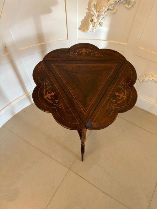 ANTIQUE EDWARDIAN ROSEWOOD INLAID DROP LEAF LAMPSIDE TABLE - ADDITIONAL PHOTO 1