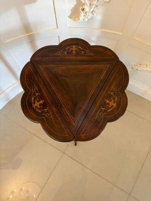 ANTIQUE EDWARDIAN ROSEWOOD INLAID DROP LEAF LAMPSIDE TABLE - ADDITIONAL PHOTO 3