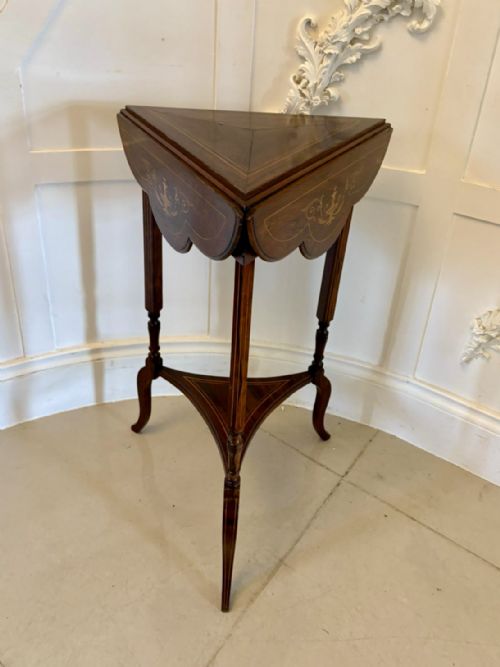 ANTIQUE EDWARDIAN ROSEWOOD INLAID DROP LEAF LAMPSIDE TABLE - ADDITIONAL PHOTO 4