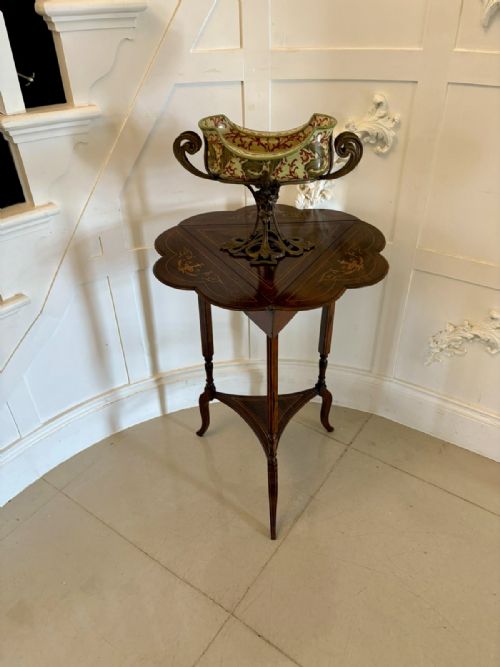 ANTIQUE EDWARDIAN ROSEWOOD INLAID DROP LEAF LAMPSIDE TABLE - ADDITIONAL PHOTO 5