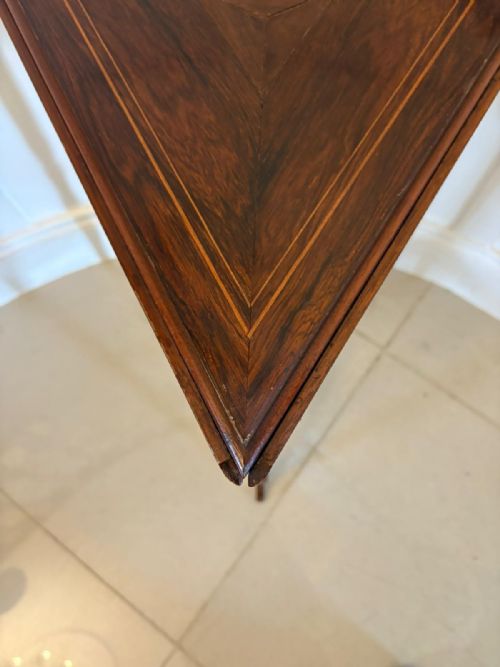 ANTIQUE EDWARDIAN ROSEWOOD INLAID DROP LEAF LAMPSIDE TABLE - ADDITIONAL PHOTO 6