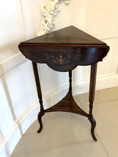 ANTIQUE EDWARDIAN ROSEWOOD INLAID DROP LEAF LAMPSIDE TABLE - ADDITIONAL PHOTO 8