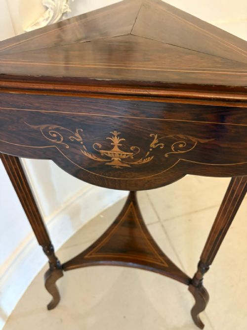 ANTIQUE EDWARDIAN ROSEWOOD INLAID DROP LEAF LAMPSIDE TABLE - ADDITIONAL PHOTO 9
