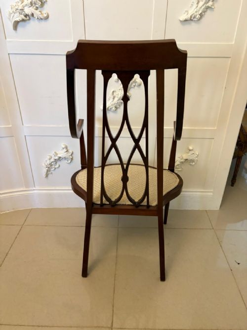 UNUSUAL ANTIQUE VICTORIAN INLAID MAHOGANY ARMCHAIR - ADDITIONAL PHOTO 2