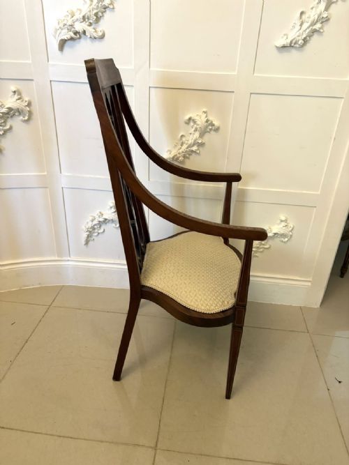 UNUSUAL ANTIQUE VICTORIAN INLAID MAHOGANY ARMCHAIR - ADDITIONAL PHOTO 3