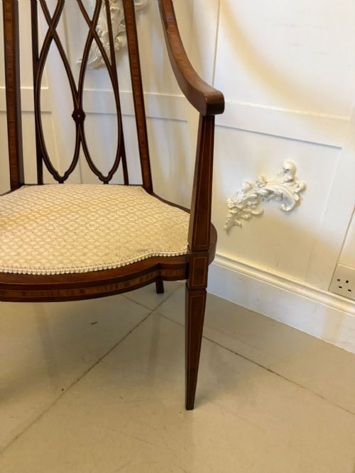 UNUSUAL ANTIQUE VICTORIAN INLAID MAHOGANY ARMCHAIR - ADDITIONAL PHOTO 5