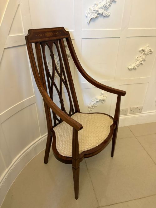 UNUSUAL ANTIQUE VICTORIAN INLAID MAHOGANY ARMCHAIR - ADDITIONAL PHOTO 8