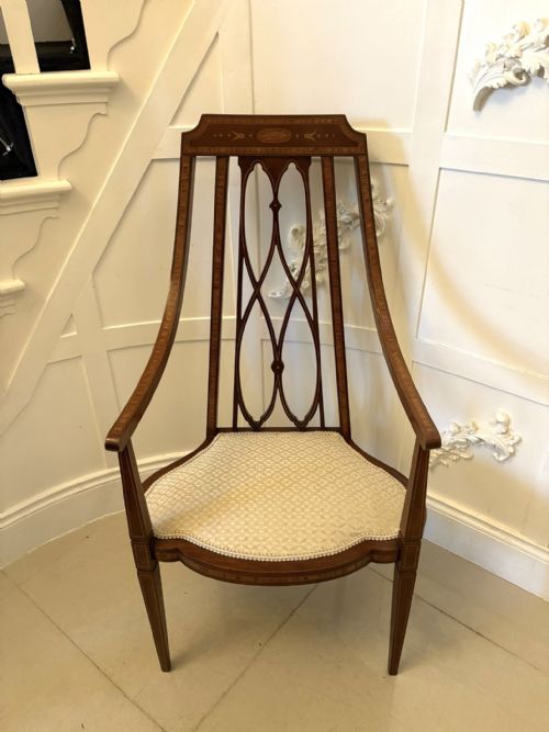 UNUSUAL ANTIQUE VICTORIAN INLAID MAHOGANY ARMCHAIR - ADDITIONAL PHOTO 9