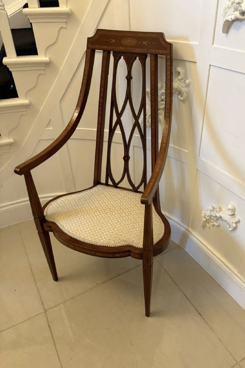 UNUSUAL ANTIQUE VICTORIAN INLAID MAHOGANY ARMCHAIR - ADDITIONAL PHOTO 10