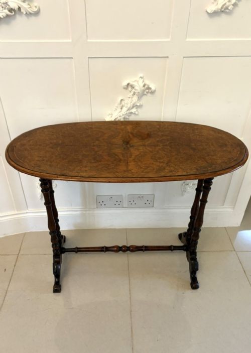 ANTIQUE VICTORIAN QUALITY BURR WALNUT OVAL CENTRELAMP TABLE
