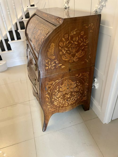 ANTIQUE 18TH CENTURY QUALITY MAHOGANY FLORAL MARQUETRY INLAID CYLINDER BUREAU - ADDITIONAL PHOTO 25